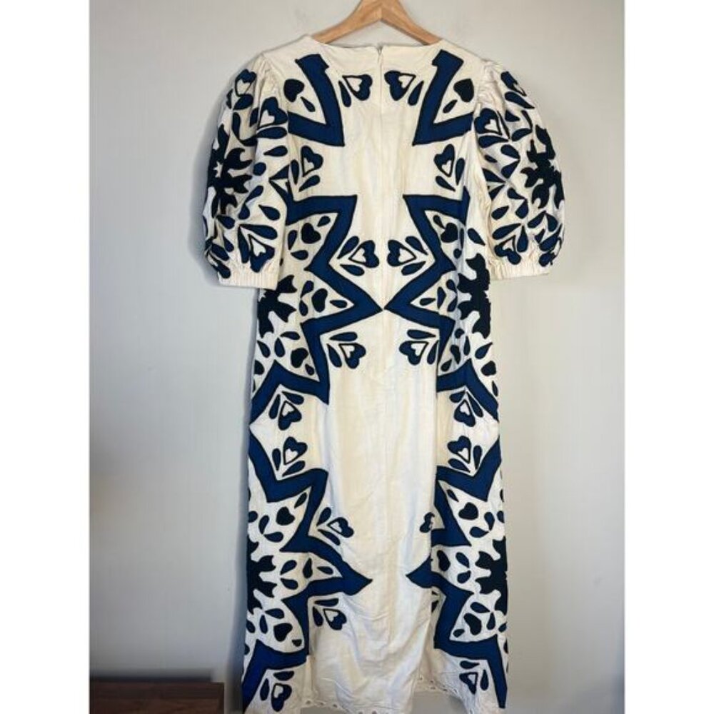 NWT Sea Kaia Kaleidoscope-Appliqué Puff Sleeve Midi Dress White Size: Small - Picture 7 of 8